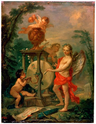 キューピッド、矢を鋭くする、1750。 作： Charles Joseph Natoire