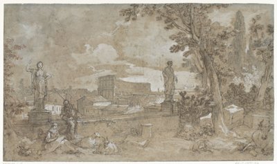 ローマのパラティーノの丘にあるファルネシア庭園の一部の眺め 作： Charles Joseph Natoire