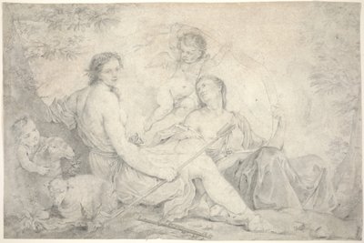 神話上の風景の中のヘスティア、1760年頃（ベラム上のグラファイト） 作： Charles Joseph Natoire