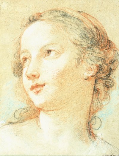 左を向いた少女の頭、 作： Charles Joseph Natoire
