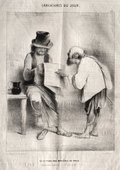 今日の風刺画: パリのミステリーを読むこと。 作： Charles Joseph Traviès de Villers