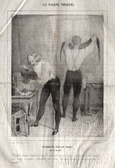 Les Plaisirs Parisiens：夜の準備。贅沢と悲惨さ。畜生！いたずら... 作： Charles Joseph Traviès de Villers