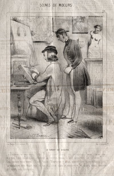 マナーシーン：面会権。 ご迷惑をおかけしませんように…。 作： Charles Joseph Traviès de Villers