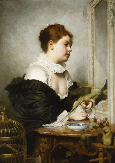 インコを持つ少女、 作： Charles Joshua Chaplin