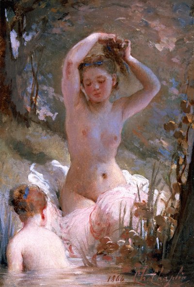 2人の女の子の入浴、1864年 作： Charles Joshua Chaplin