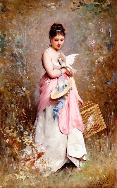 鳩を持つ少女、 作： Charles Joshua Chaplin
