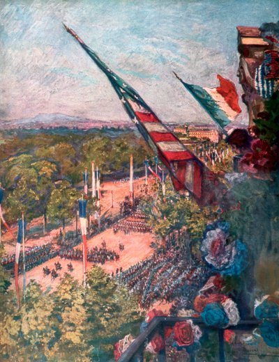 1919年7月14日、フランス、パリ、グランドアルミー通りのグランドビクトリーパレード。 作： Charles Jules Duvent