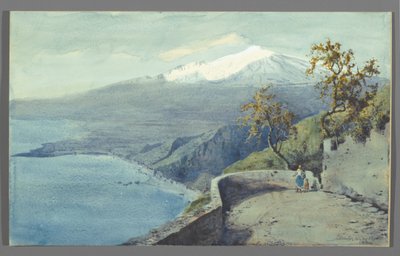 1925年、シチリア島タオルミーナからのエトナ山の眺め（板紙にマウントされた紙にトイレ） 作： Charles King Wood