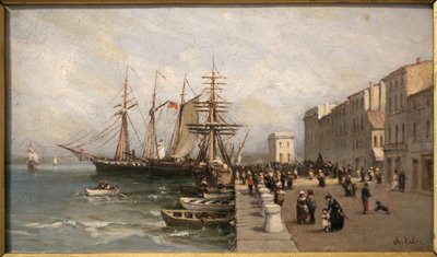 カンヌのサンピエール通りと税関ビル。 チャールズ・レイバー (1813-1900) による絵画、キャンバスに油彩、19 世紀初頭。 カンヌのカストル美術館。 作： Charles Labor
