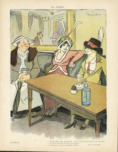 シャスラボーデ（1886-1941）のイラスト（ル・スマイル9号、27/02/13） - ビジネス - レストラン・カフェ, ファッション, 帽子 - キューピッド, 欲 - 女性 作： Charles Laborde