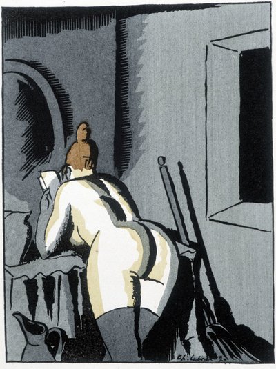裸の女性、背中、本を読んでいる - ピエール・マック・オーラン作「Le negre Leonard」、病気。 デ・チャス。 Laborde (Charles Laborde) (1886-1941)、編。 バナーの 作： Charles Laborde