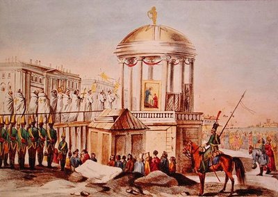 サンクトペテルブルクの水の祝福、1820年頃（カラーリトグラフ） 作： Charles Lasteyrie du Saillant