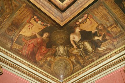 オテルラリヴィエールの天井、エラトとテルプシコーレのディテール、キャンバスに1653オイル 作： Charles Le Brun