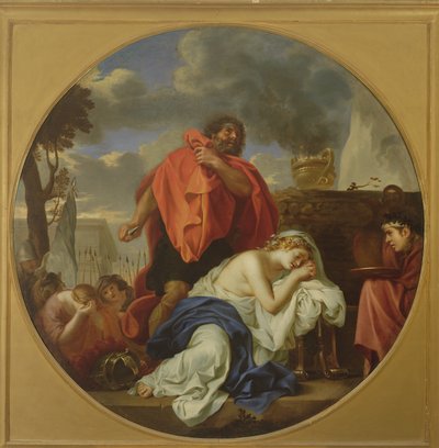 娘を犠牲にしようとするエフタ (キャンバスに油彩) 作： Charles Le Brun