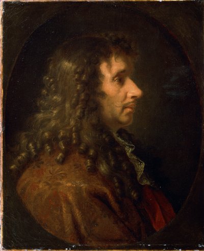 モリエール（ジャン＝バティスト・ポケリン（1622-1673）のプロフィール写真。1660年頃の絵画。 作： Charles Le Brun