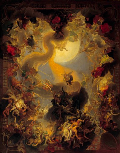 反逆の天使たちの落下。シャルル・ルブラン（ル・ブラン）（1619-1690）の絵 作： Charles Le Brun