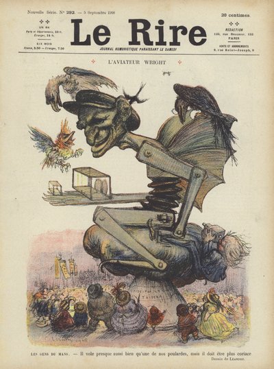アメリカの飛行士ウィルバー・ライトの風刺画。ル・リールのイラスト 作： Charles Leandre