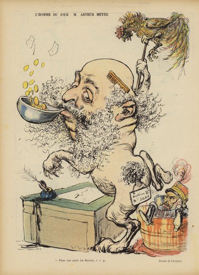 フランスのジャーナリスト、アーサーマイヤーの風刺画。ル・リールのイラスト 作： Charles Leandre