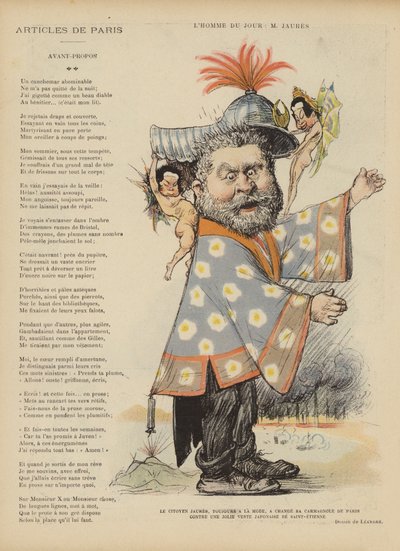 フランスの社会主義政治家ジャン・ジョレスの風刺画。ル・リールのイラスト 作： Charles Leandre