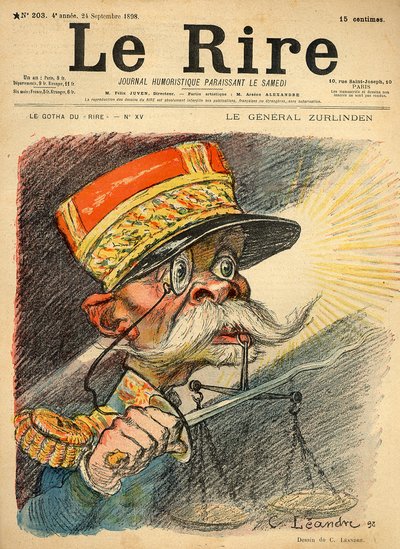 ズルリンデン将軍の風刺画（1898年9月24日付「Le Rire」の表紙より）（カラーリトグラフ版 作： Charles Leandre
