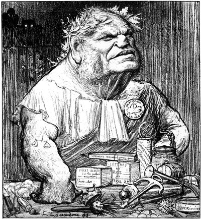 風刺新聞「Le Rire」に掲載されたルネ・ベレンガー（1830～1915）の漫画（彫刻）。 作： Charles Leandre