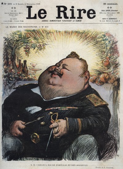 ポルトガル王チャールズ1世（1863-1908） - ポルトガルとアルガルベス諸島の王カルロス1世 - 11月8日付「The Rire」紙に掲載されたシャルル・レアンドル（1862-1934）による風刺画 作： Charles Leandre