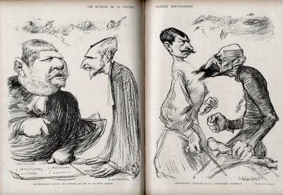 ドレフュス事件 - ドレフュスの大喜利の役者たち - 弁護士フェルナン・ラボリ（1860-1917） - 弁護士ルイ・ルブロワ（1854-1928） - 司令官フェルディナン・ワルシン・エスターハージ（1847-1923） - 将軍ジョルジュ・ピカール（1854-1914） - シャルルの風刺画 作： Charles Leandre