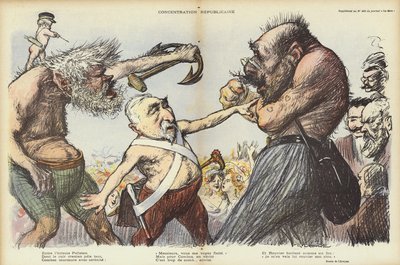 カミーユ・ペレタンとモーリス・ルーヴィエを引き離そうとするエミール・コームズ、ル・リールのイラスト 作： Charles Leandre