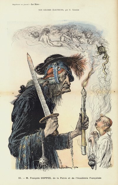 フランソワ・コピー、フランスの作家、ナショナリスト、ル・リールのイラスト 作： Charles Leandre