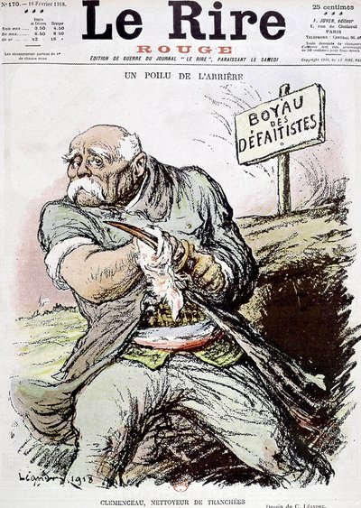 Georges Clemenceau (1841-1929) フランスの政治家、Leandreによる塹壕の掃除人を描いた漫画（1918年2月16日付の新聞「Le Rire」に掲載 作： Charles Leandre