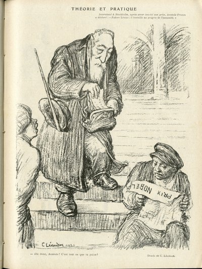 シャルル・レアンドル（1862-1934）によるイラスト（『Le Rire』31/12/21号） - 理論と実践 - ノーベル賞 - レニン、フランス・アナトール 作： Charles Leandre