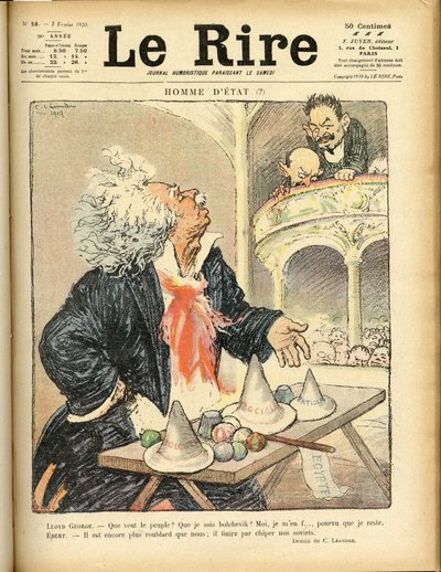 Le Rire』誌の表紙を飾るイラスト（1920年02月07日） - Statesman - David Lloyd George and Ebert Friedrich (1871-1925) 作： Charles Leandre