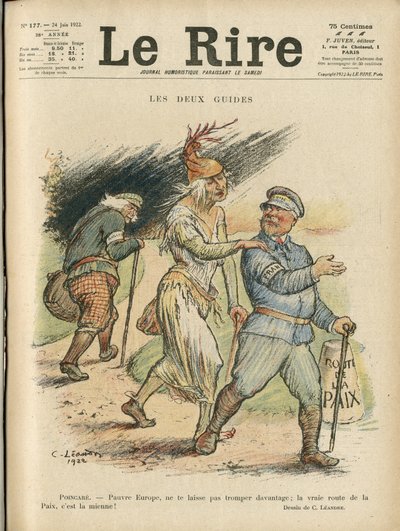 シャルル・レアンドル（1862-1934）が「Le Rire」誌の表紙に描いたイラスト（24/06/22） - 2つの案内人 - イギリス Great Britain, ヨーロッパ, 共和国大統領, 平和, シャポー - ポアンサール・レイモン, デビッド・ロイド・ジョージ（1863-1945) 作： Charles Leandre