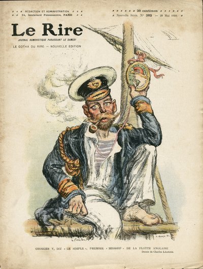 シャルル・ルアンドル（1862-1934）のイラストが「Le Rire」誌の表紙に、10年5月28日に掲載されました - イギリス, フォリ, 海上, 海辺, 喫煙, タバコ - ジョージ5世（1865-1936 作： Charles Leandre