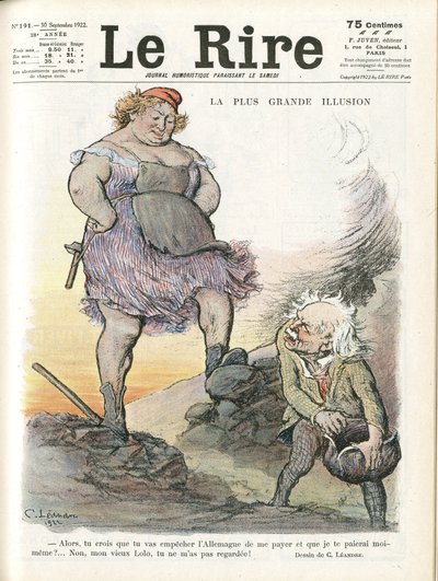 シャルル・ルアンドル(1862-1934)のイラストが「Le Rire」誌の表紙に掲載されました。 - 最高のイラスト - ドイツ プロイセン、イギリス グレートブリテン、賠償金 - マリアンヌ、デビッド・ロイド・ジョージ(1863-1945) - Trivialite 作： Charles Leandre