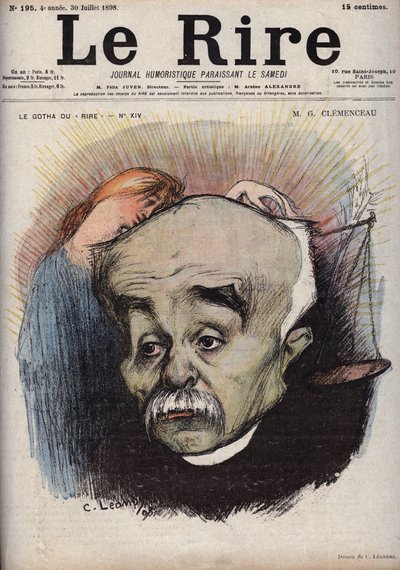 ジョルジュ・クレマンソー（1841-1929）の肖像 - バランスは、クレマンソーから金銭を受け取った新聞「ラ・ジャスティス」とそのディレクター、コルネリウス・ヘルツを指している - 7月30日付の「ル・リール」紙に掲載されたシャルル・レアンドル（1862-1934）による風刺画 作： Charles Leandre