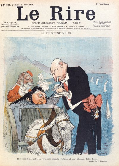 ビクトリア女王（1819-1901）はフェリックスフォール大統領（1841-99）との休暇中にニースで休暇中に1898年4月23日の 『ルリール』誌の表紙 作： Charles Leandre