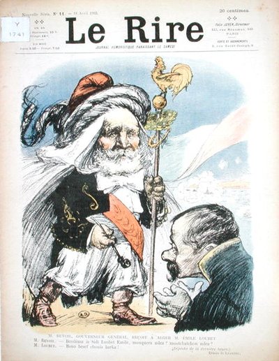 アルジェリア総督A.J.P.レボイルによるエミール・ルベ大統領（1838-1929）の歓迎会（「Le Rire」紙の風刺画 作： Charles Leandre