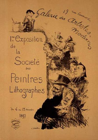 パリのGallerie des Artistes Modernesで開催された「The Society of Lithography Painters Exhibition」の広告ポスターの複製。 作： Charles Leandre