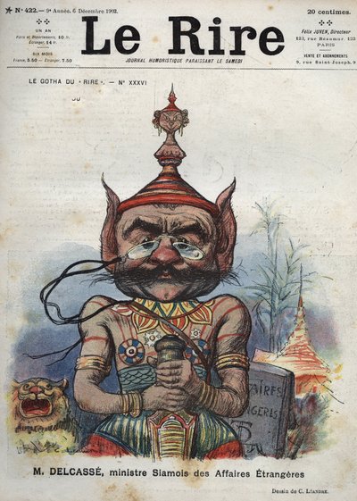 Theophile Delcasse (1852-1923), フランスの政治家 - Le Gotha du "Laughs", No.XXXXVI, M. Delcasse, Siamese Minister for Foreign Affairs - Cartoon by Charles Leandre - (1902年12月6日) 作： Charles Leandre