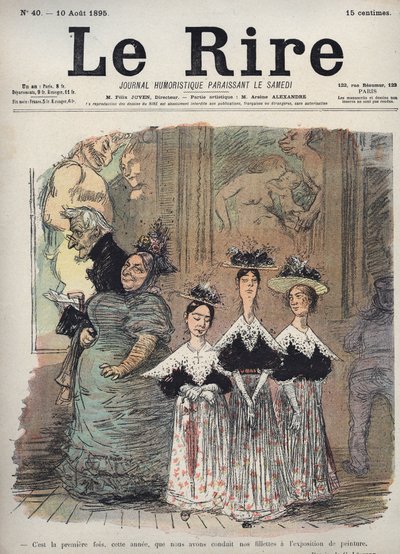 8月10日付の「Le Rire」紙に掲載されたシャルル・ルアンドル（1862-1934）の風刺画の絵画展に娘たちを連れて行くのは、今年初めてのことです。 作： Charles Leandre