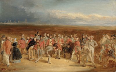 ゴルファーのための完成したスケッチ：サー・デビッド・ベアード、Bt。サーラルフアンストラザーBt。 1850年にグレンサデルのメジャープレイフェアとジョンキャンベル（エスキュー）に対してバルカスキーの 作： Charles Lees