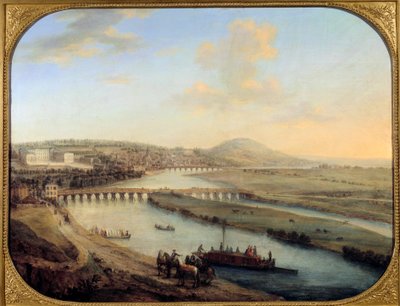 セガン島、セーブル橋、サン・クラウドの眺め パリの西からのパノラマ。Charles Grevenbroeck (? -1758) 画 1738年 日0.69x0.9 m パリ、カルナヴァレ美術館 作： Charles Leopold Grevenbroeck