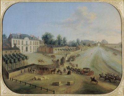 ルイ15世（1710年～74年）の到着とラ・ミュエット城の眺め、1738年頃（油彩・カンヴァス） 作： Charles Leopold Grevenbroeck