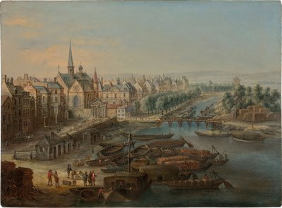1730年代、パリのアーセナル、ポート・サン・ポール、ケ・デ・セレスタンの眺め。 作： Charles Léopold van Grevenbroeck