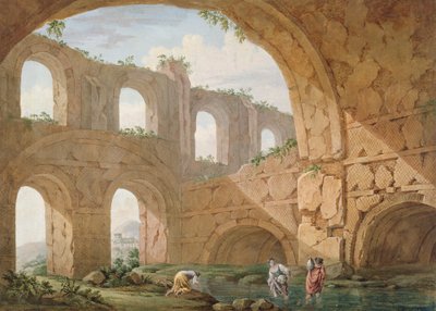 チボリの近くのハドリアヌスの別荘（紙にペンとガッシュ） 作： Charles Louis Clerisseau