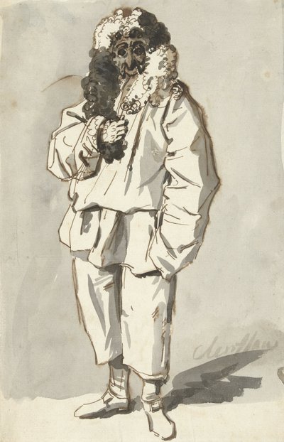 告解の火曜日の衣装を着たローマのポリシネル 作： Charles Louis Clerisseau