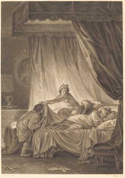 モナリザ：ベッド 作： Charles Louis Lingée after Jean Honoré Fragonard