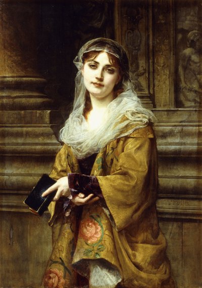教会の外の若い女性 作： Charles Louis Lucien Muller