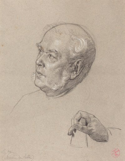 サイコロを投げる男の頭と手 作： Charles Louis Lucien Muller